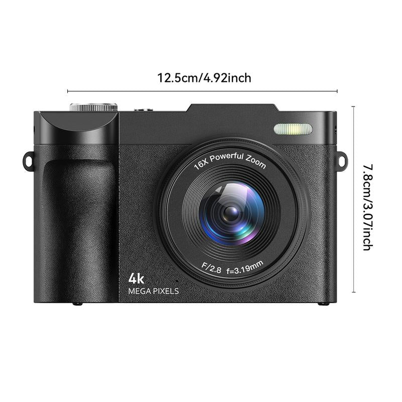 4K Digital Camera for Photography Autofocus, 50MP Vlogging Camera for Youtube with 32GB Card and 180° Flip Screen, 16X Zoom and 1500Mah Rechargeable Battery, Shoot Camera for Teens & Beginners (Black)