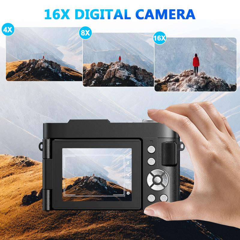 4K Digital Camera for Photography Autofocus, 50MP Vlogging Camera for Youtube with 32GB Card and 180° Flip Screen, 16X Zoom and 1500Mah Rechargeable Battery, Shoot Camera for Teens & Beginners (Black)