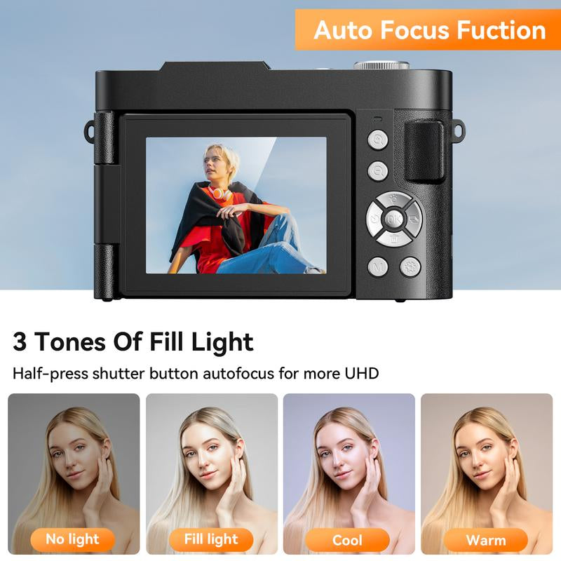 4K Digital Camera for Photography Autofocus, 50MP Vlogging Camera for Youtube with 32GB Card and 180° Flip Screen, 16X Zoom and 1500Mah Rechargeable Battery, Shoot Camera for Teens & Beginners (Black)